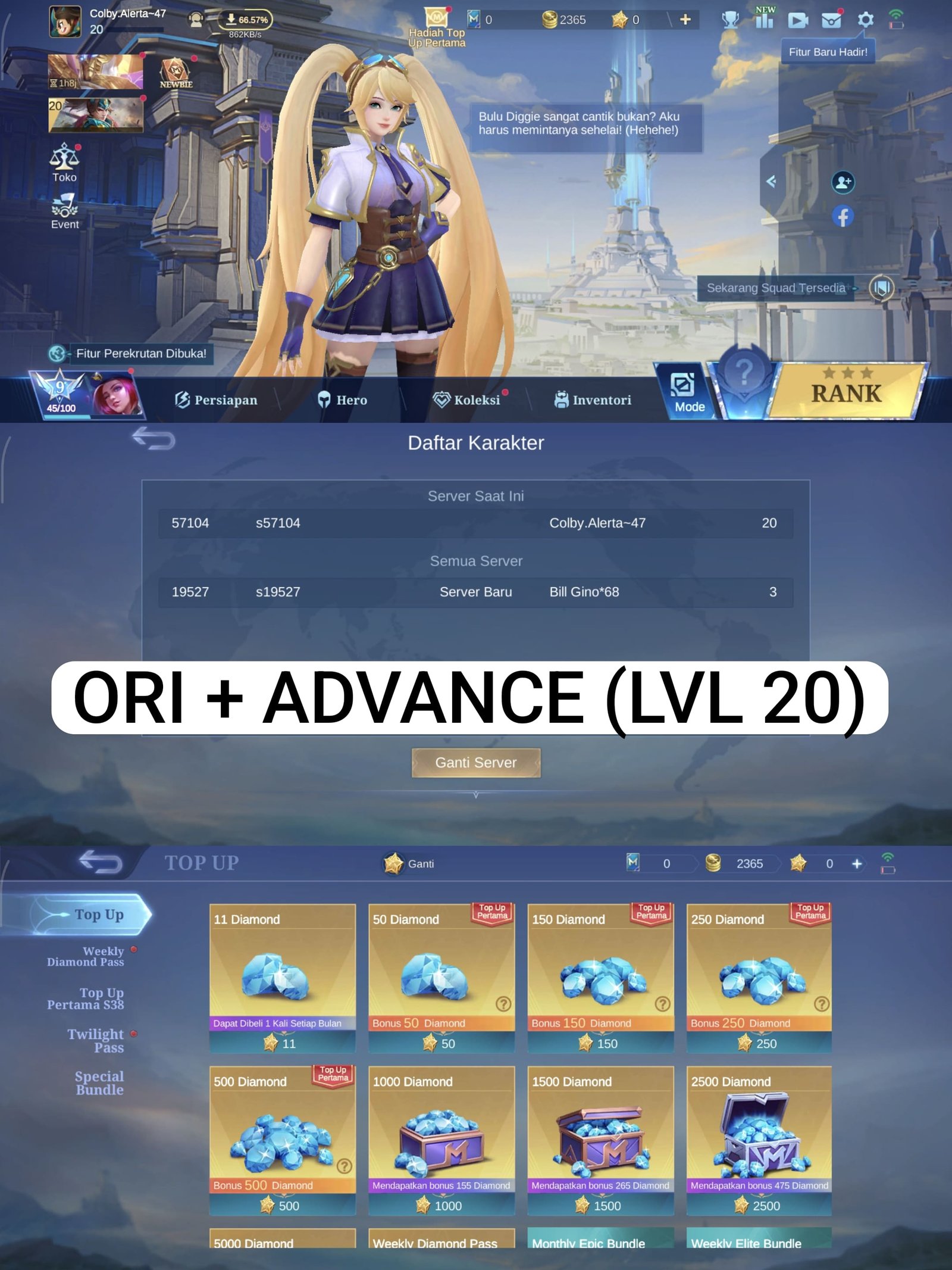 Advance Server LVL 20 (2 Server)